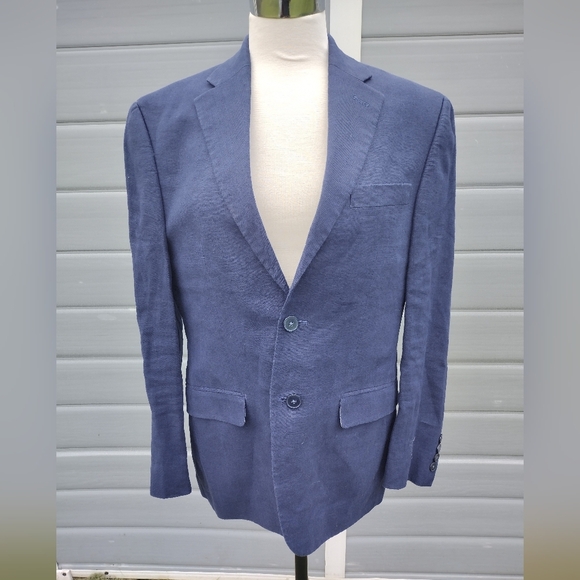 Lauren Ralph Lauren 100% Linen 2-Two Button Summer Suit Jacket Coat Navy Men 36S - Picture 1 of 10